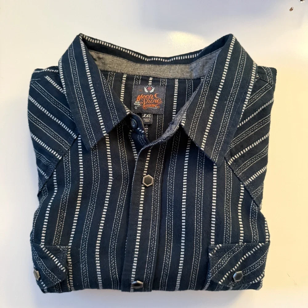 MOONSHINE SPIRIT MEN'S RECORD DEAL STRIPED LONG SLEEVE SNAP WESTERN SHIRT XXL